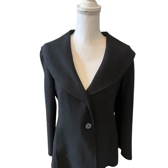 Talbots Lightweight Wool Shawl Collar Mid Length Coat Black 8P - Picture 2 of 6